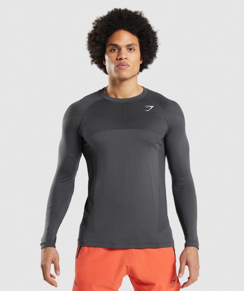 Koszulki Gymshark Apex Seamless Long Sleeve Męskie Ciemny Szare | PL 056DBT